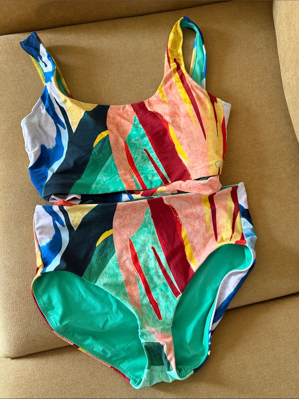 Multicolor Abstract Print High-Waist Bikini Set
